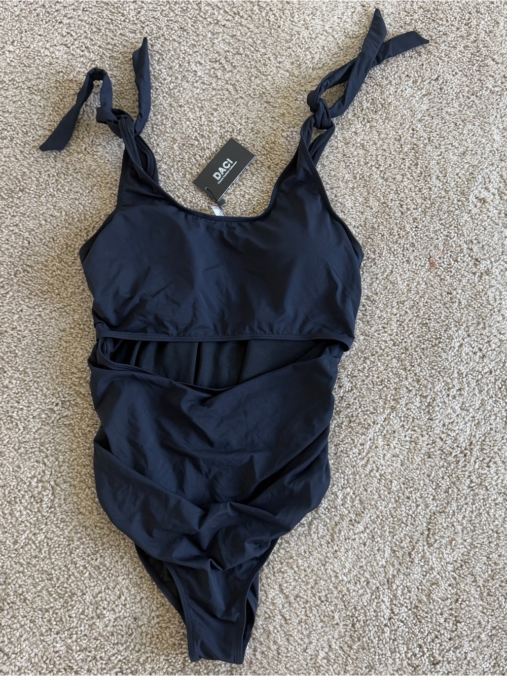 DACI Black One-Piece Swimsuit with Tie Shoulder Straps